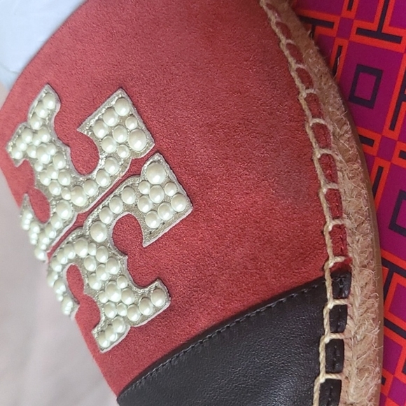 Tory Burch Pearl Logo Flat Espadrille-Nat suede/nappa leather NWT sz7 [949] - Picture 5 of 6